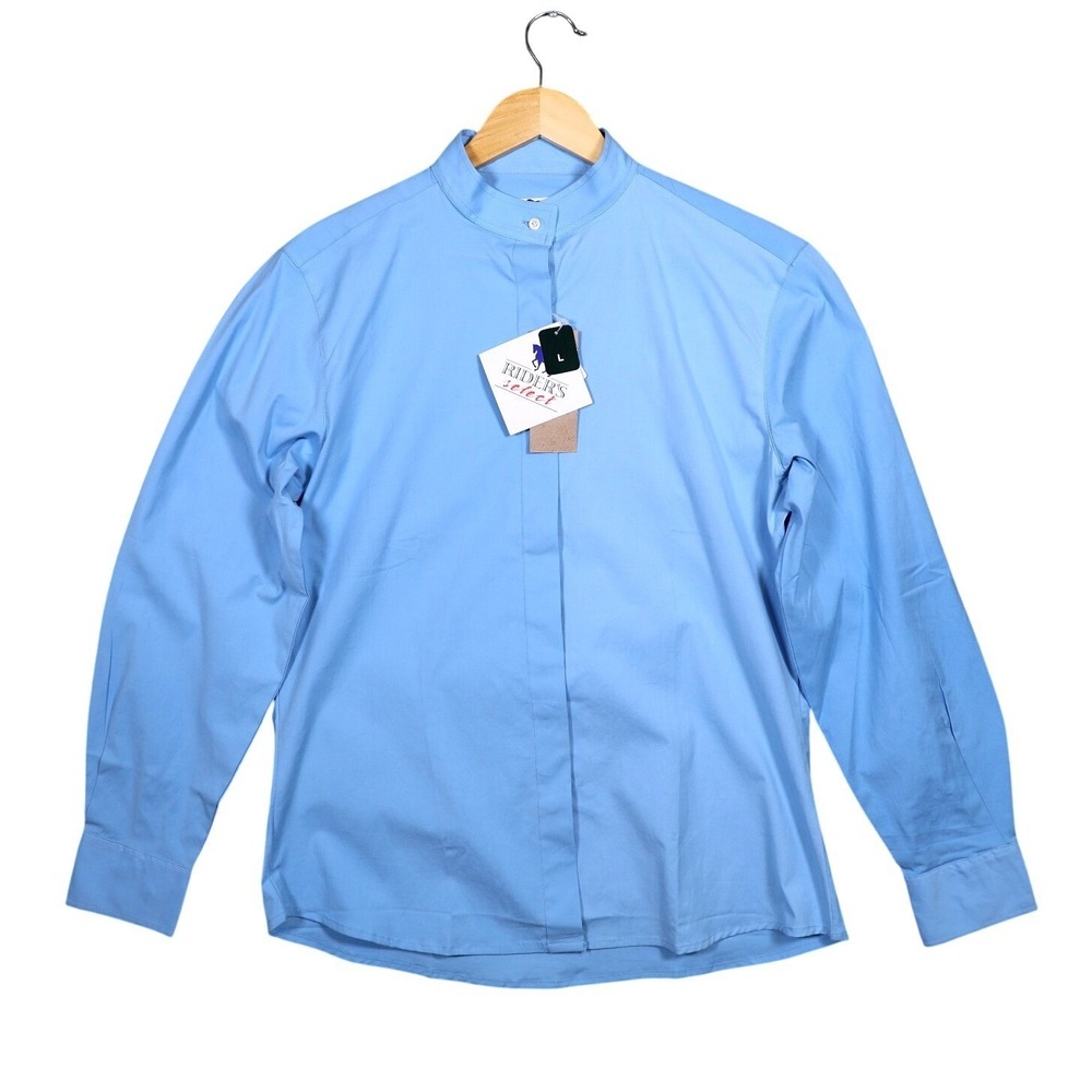 Riders Select Show Shirt LT Blue Ladies Long Sleeve Mandarin Collar Size L